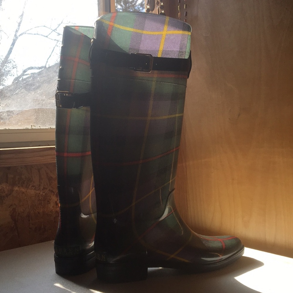 Ralph Lauren Rain Boots Plaid Sz 9 Knee High